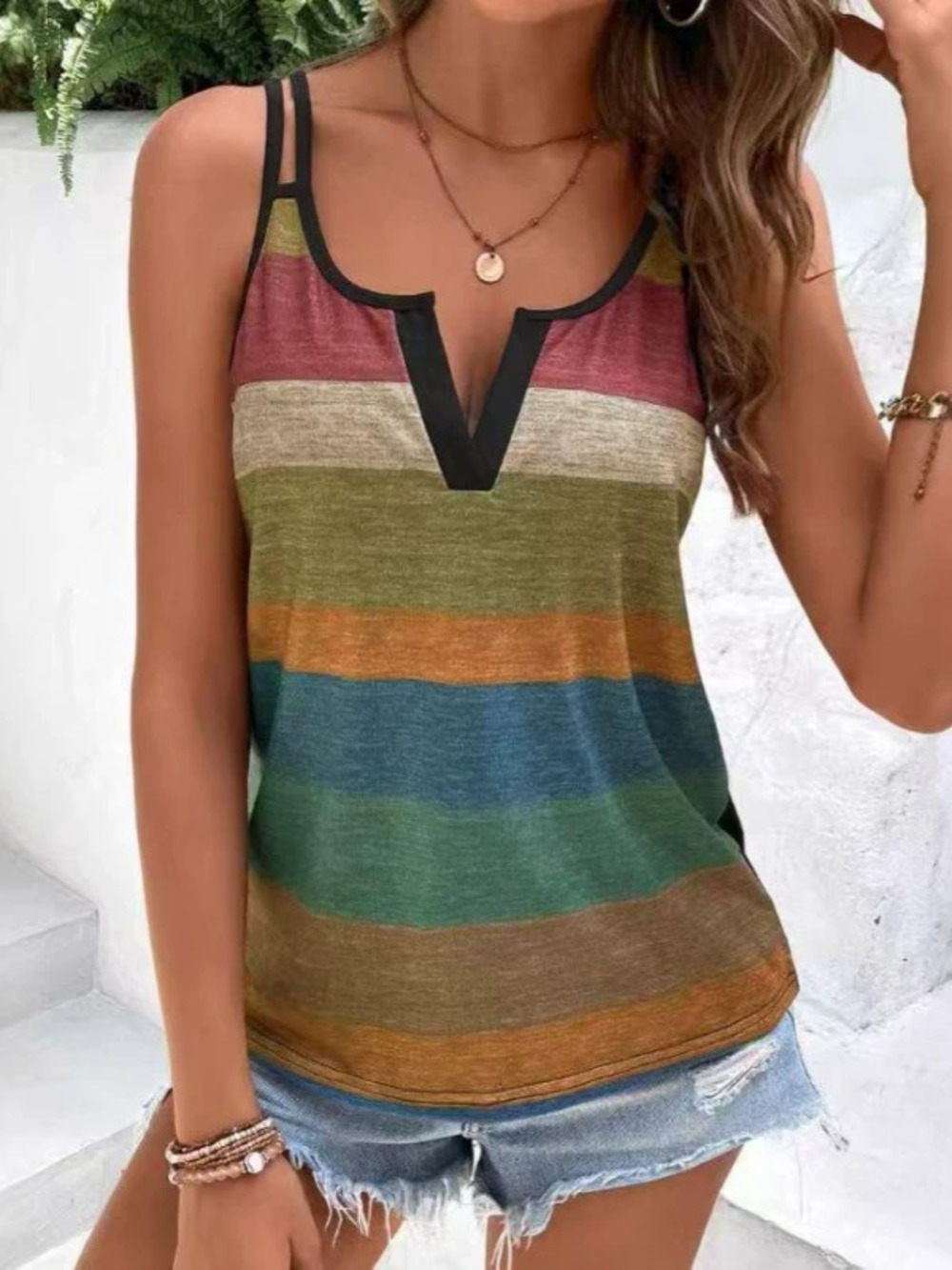 ZARA Summer Stylish Sleeveless Printed Color Block Collar Top